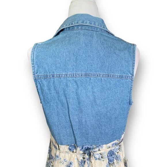 Vintage California Concepts Dress Denim Button Up Blue Floral Sleeveless Maxi - Picture 5 of 7